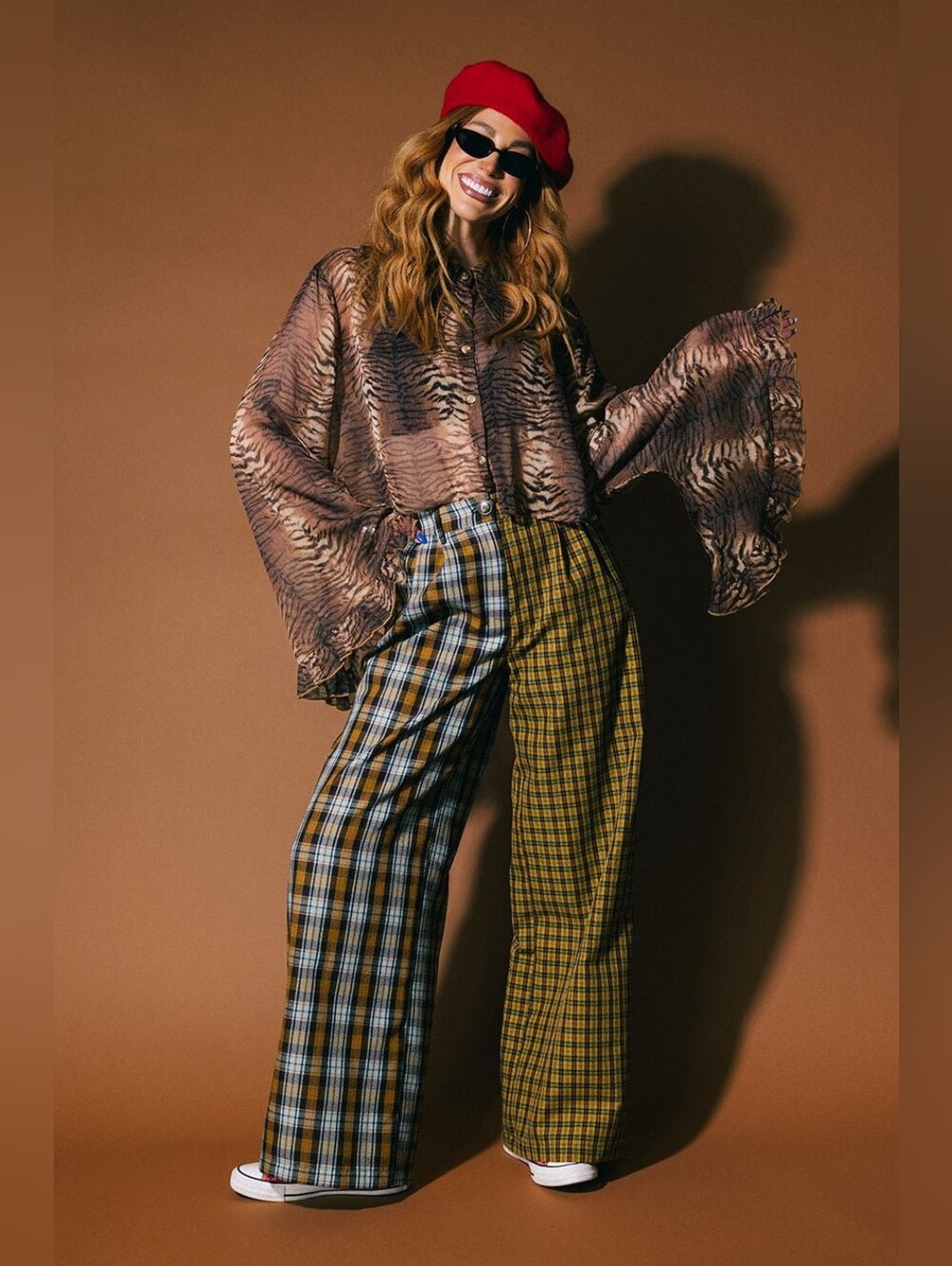Dressed In LALA Let's Merge Souls Half + Half Plaid Trousers Size Medium